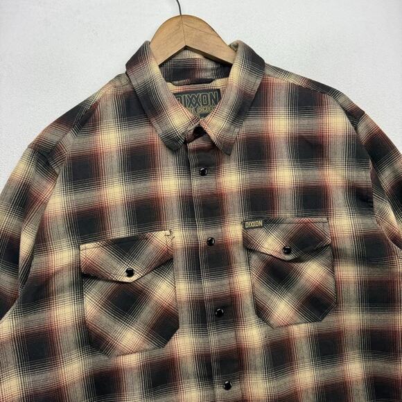 Dixxon Flannel Shirt Men's XL Brown Black Buffalo Check Plaid Moreno Pearl Snap - Picture 1 of 12
